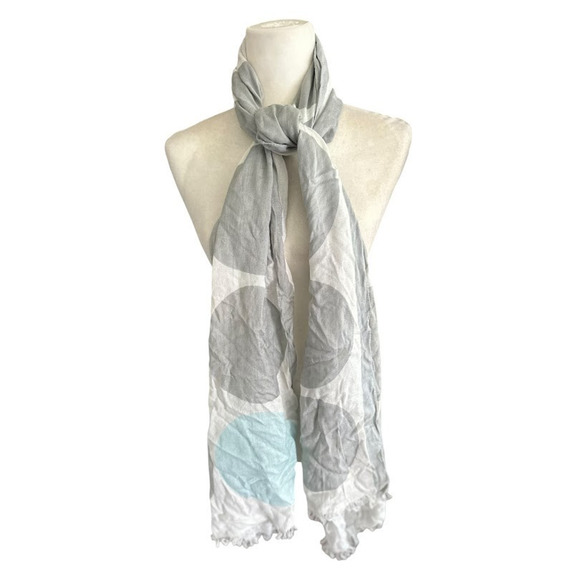 Kate Spade New York Scarf Women's Blue White Grey Polka Dot Oblong 24" x 78" - Picture 1 of 5